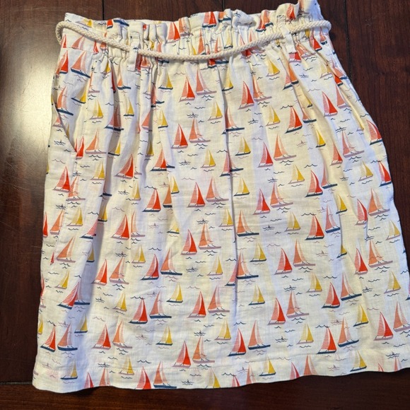Thia‎ Rowley Linen Blend Mini Skirt Sailboat Print Drawstring Button Front - Picture 3 of 5